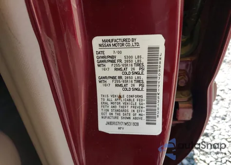 2001 Nissan Pathfinder Le from USA, damaged, VIN JN8DR07Y71W531928